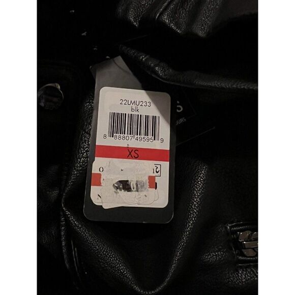 GUESS Womens Faux-Leather Moto Jacket Black Extra Small NWT - Picture 9 of 9